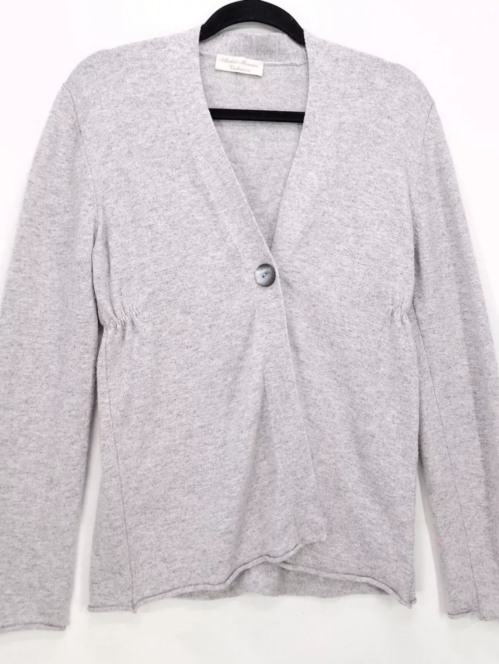 Andre Maurice Cashmere Light Gray Women's V-Neck Single-Button Cardigan Sweater